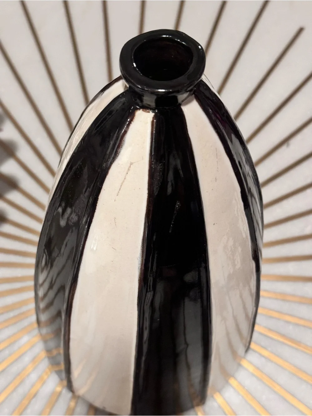 Rare Studio Pottery Vase: Black & White Striped Mid-Century Modern Decor 11.5”